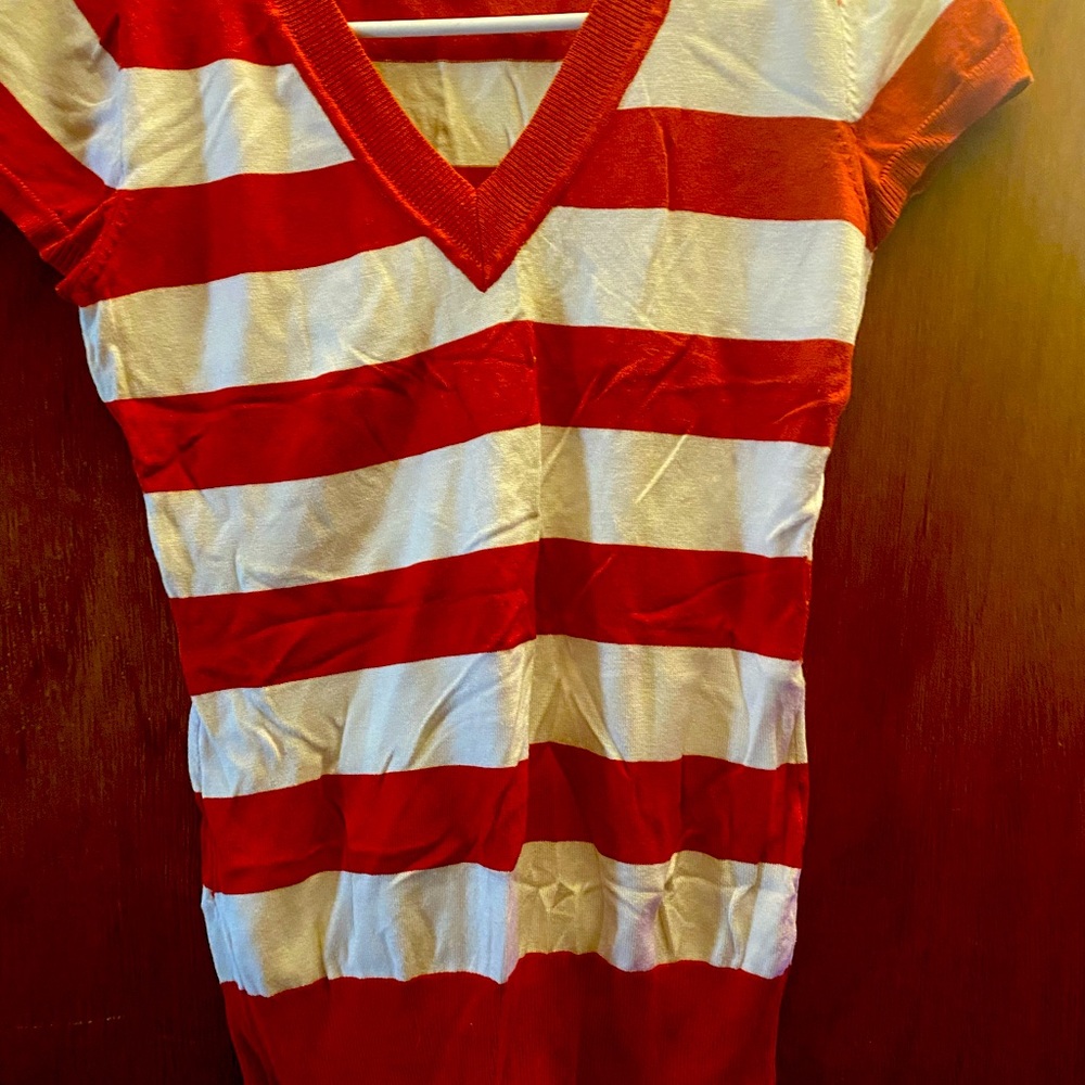 Womens striped brownish burnt orange  and white top size medium